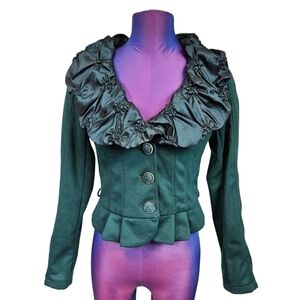 Lucy‎ Paris Emerald Green Vintage Inspired Tufted Collar Blazer Size Medium